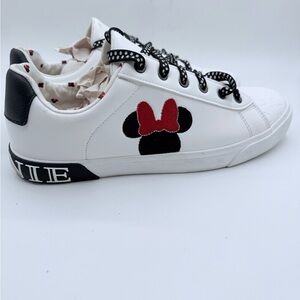 Women's White and Black Sneakers with Red Bow